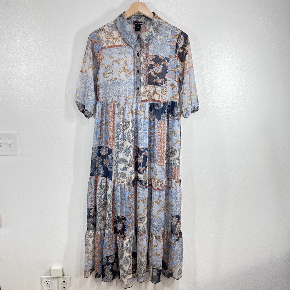 Kate and Lily Patchwork Floral Maxi Dress Blue Paisley Tiered Boho Peasant 4 - Picture 2 of 10